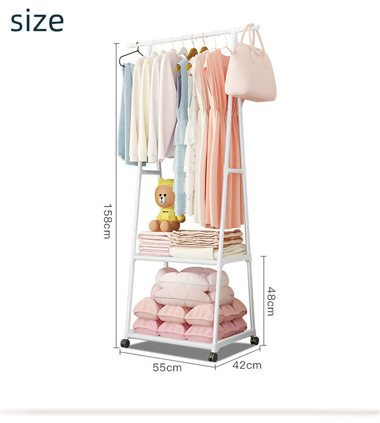 حامل ملابس بعجلات ، رف تخزين ملابس ، منظم أحذية ، خزانة أزياء Multifunctional coat rack