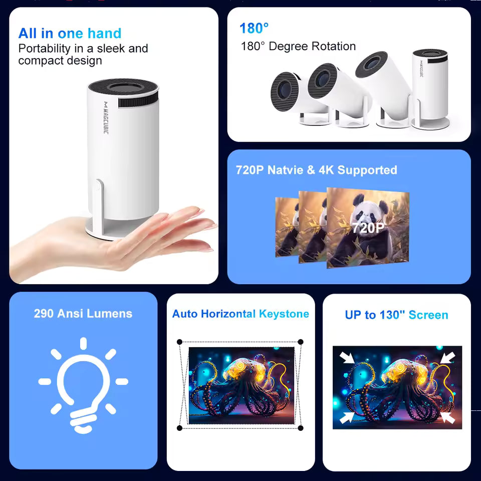 HY300 Pro 4K Android 11 Dual Wifi6 Magnetic Projector 290ANSI Allwinner H713 BT5.0 1080P 1280*720P Home Theater Outdoor Projector
